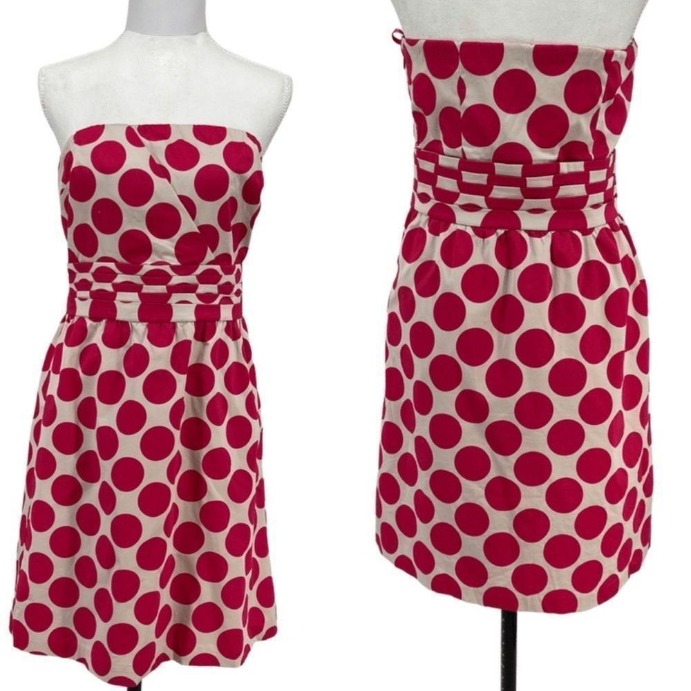 The Limited Strapless Pink Polka Dot Mini Dress – Size 6